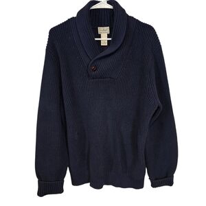 L.L. Bean Vintage Ribbed Knit Shawl Collar Fisherman Style Pullover Sweater